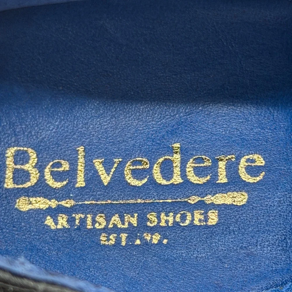Belvedere Dress Shoes Men's 8.5 Black Genuine Ostrich Strap Square Toe Exotic